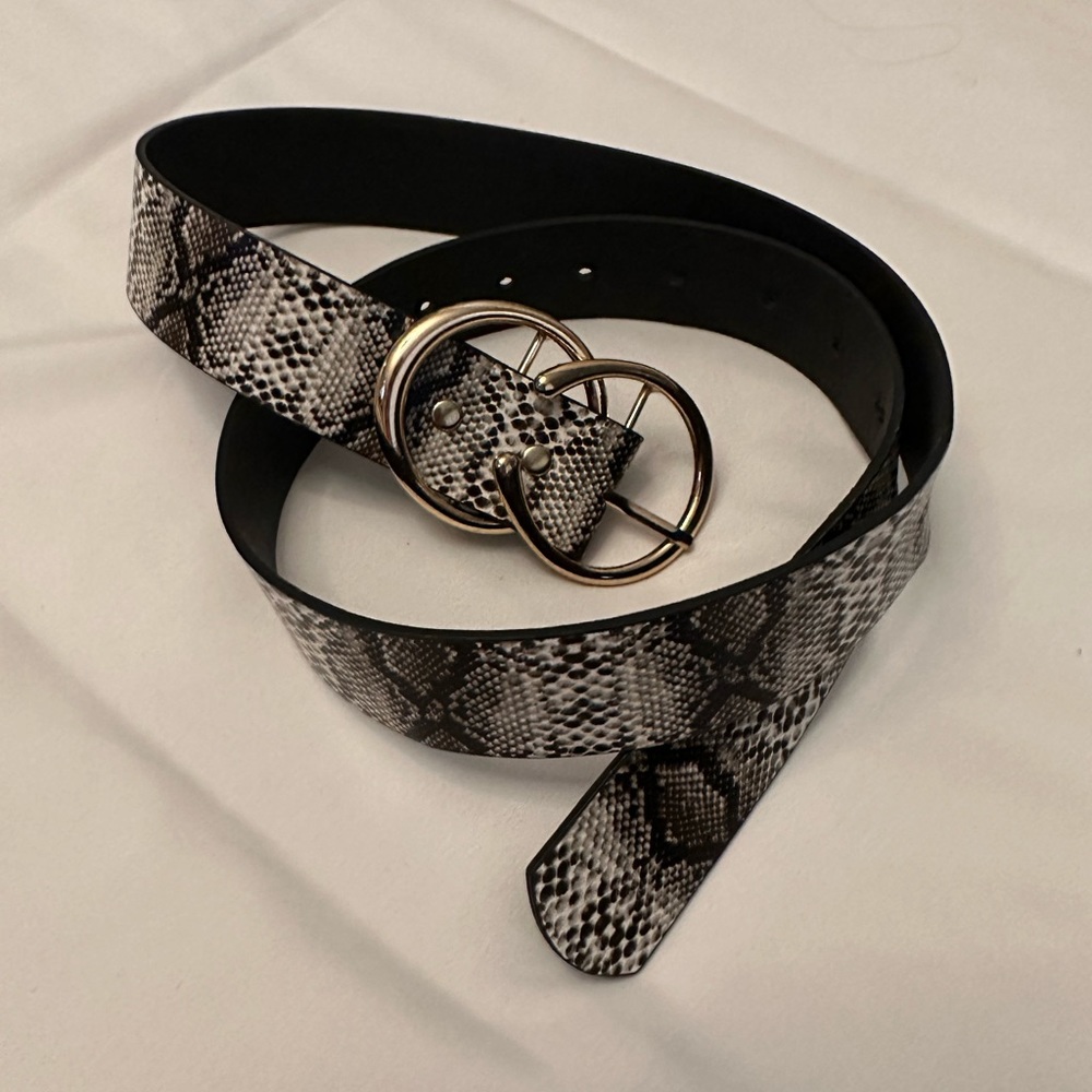 Snake skin belt with gold tone buckle